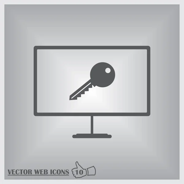 Clave de seguridad en el monitor, icono del vector de protección — Vector de stock