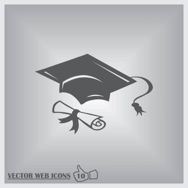 Mezuniyet kep ve diploma web simgesi. vektör çizim