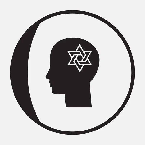 Cabeza de pensamiento que representa a Magen David, persona religiosa, judío o israelí — Vector de stock