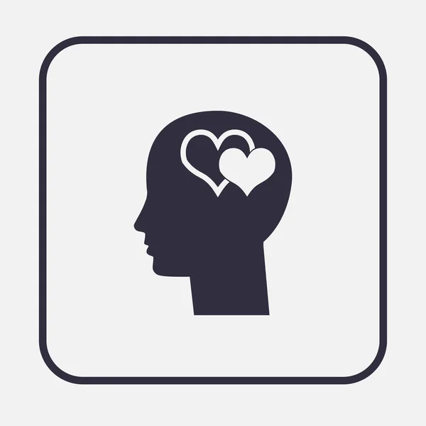 Testa umana innamorata pittogramma concettuale con simbolo del cuore — Vettoriale Stock