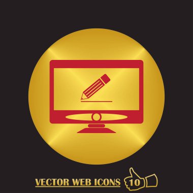 Monitör ve kalem. Vektör düz simgesi.