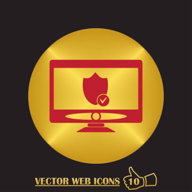 Bir monitörde bir koruyucu kalkan ile vektör masaüstü bilgisayar kutsal kişilerin resmi
