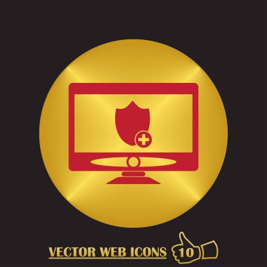 Bir monitörde bir koruyucu kalkan ile vektör masaüstü bilgisayar kutsal kişilerin resmi