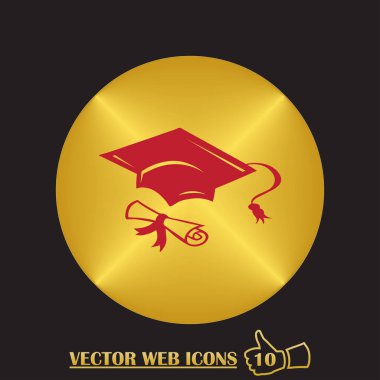 Mezuniyet kep ve diploma web simgesi. vektör çizim