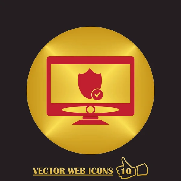 Icône d'ordinateur de bureau vectoriel avec un symbole de bouclier de protection sur un écran — Image vectorielle