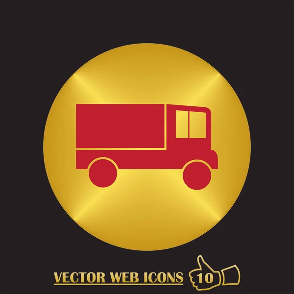 Camión icono de entrega en círculo de oro. Ilustración vectorial . — Vector de stock