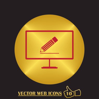 Monitör ve kalem. Vektör düz simgesi.