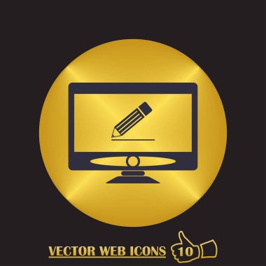 Monitör ve kalem. Vektör düz simgesi.