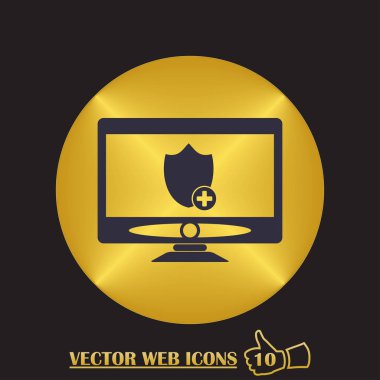 Bir monitörde bir koruyucu kalkan ile vektör masaüstü bilgisayar kutsal kişilerin resmi