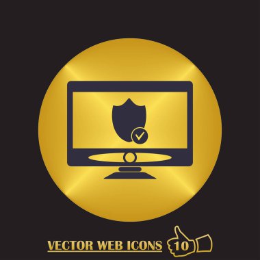 Bir monitörde bir koruyucu kalkan ile vektör masaüstü bilgisayar kutsal kişilerin resmi