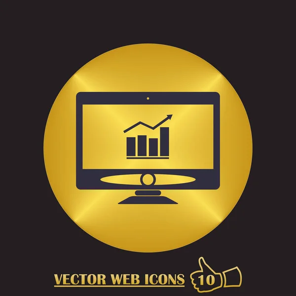 Vector monitor with business graph on the screen icon — Stock Vector