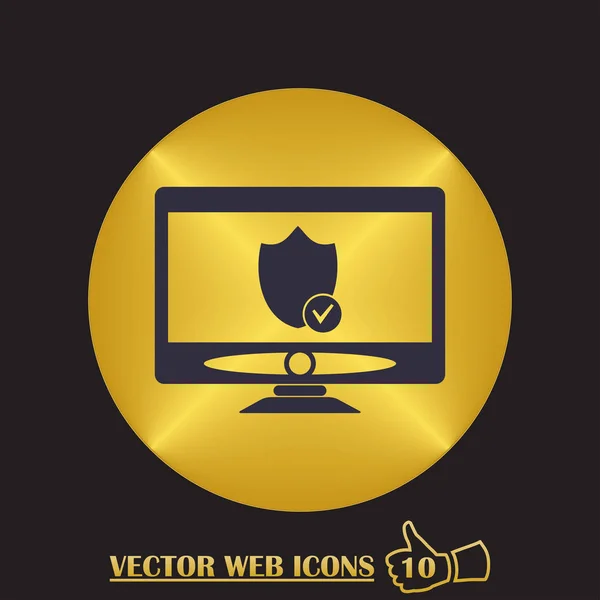 Icône d'ordinateur de bureau vectoriel avec un symbole de bouclier de protection sur un écran — Image vectorielle