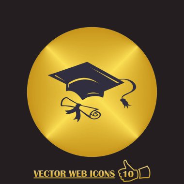 Mezuniyet kep ve diploma web simgesi. vektör çizim