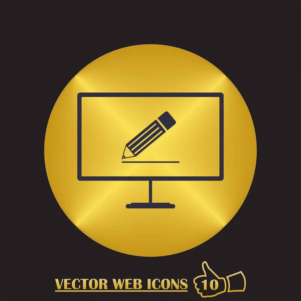 Monitor and pencil. Vector flat icon. — Stock Vector