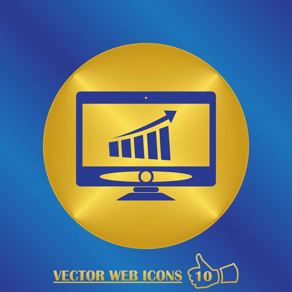 Vector monitor with business graph on the screen icon — Stock Vector