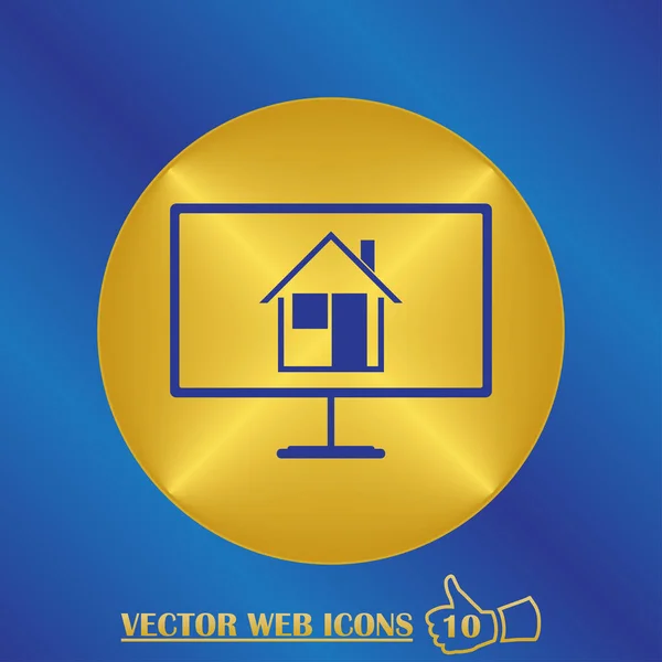 Monitor with house picture icon. flat design — Stock Vector