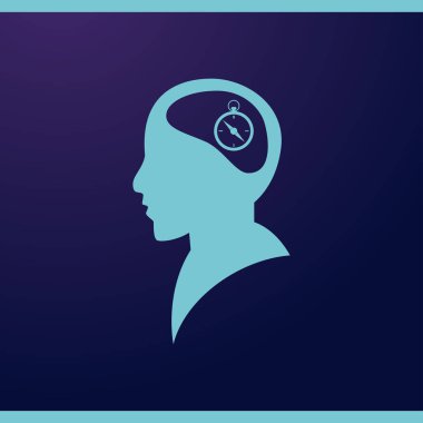 Vektör simge baş düşünme silüeti vektör adam ve pusula hakkındaki düşüncelerini