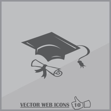 Mezuniyet kep ve diploma web simgesi. vektör çizim