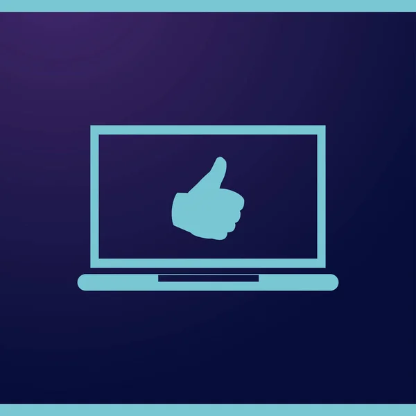 Thumbs up or like symbol comes from laptop screen stock vector — Stock Vector