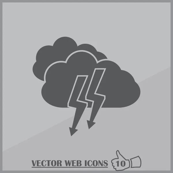 Weather line icon. sun behind the cloud with lightning — Stock Vector