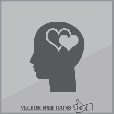 Vektör Simgesi kafa, siluet vektör adamı ve onun kalp işareti hakkındaki düşüncelerini düşün. Sevgililer Günü simgesi