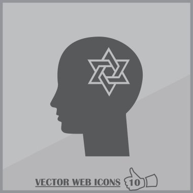 Davut yıldızı ile baş düz siluet vektör