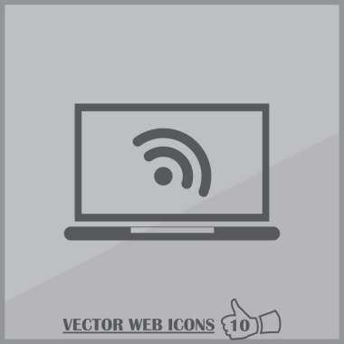 Dizüstü bilgisayar ve kablosuz ağ. Kablosuz kavramı. Dizüstü bilgisayar ve kablosuz teknoloji vektör çizimi