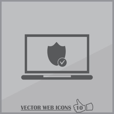 Not Defteri ile kalkan. Dizüstü bilgisayar koruma vektör simgesi.