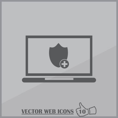 Not Defteri ile kalkan. Dizüstü bilgisayar koruma vektör simgesi.