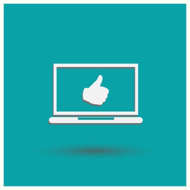 başparmaklar yukarı ya da benzeri semboller dizüstü bilgisayar ekran stok vektöründen gelir