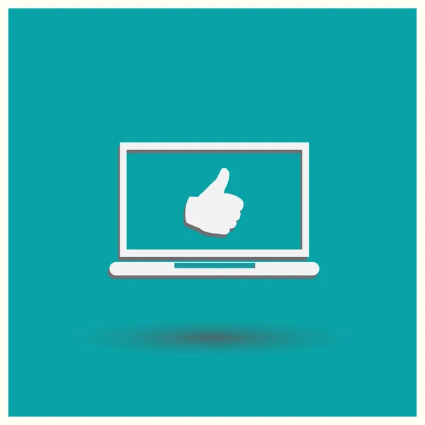 Thumbs up or like symbol comes from laptop screen stock vector — Stock Vector