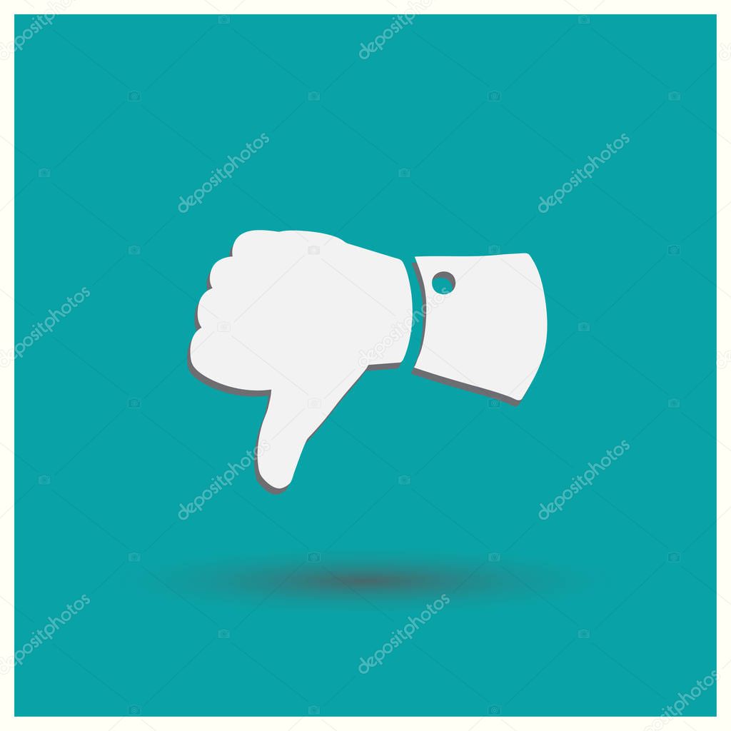 Hand with thumb down. Dislike icon isolated on background. Logo illustration