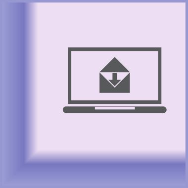 Laptop ile zarf ve belge üstünde perde. e-posta pazarlama, internet kavramları reklam. Düz tasarlamak vektör