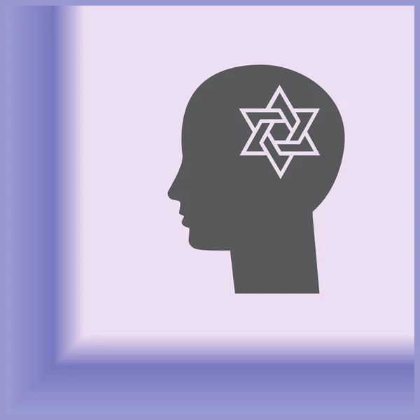 Cabeza pensante y estrella de David, Persona religiosa, judío o israelí — Vector de stock