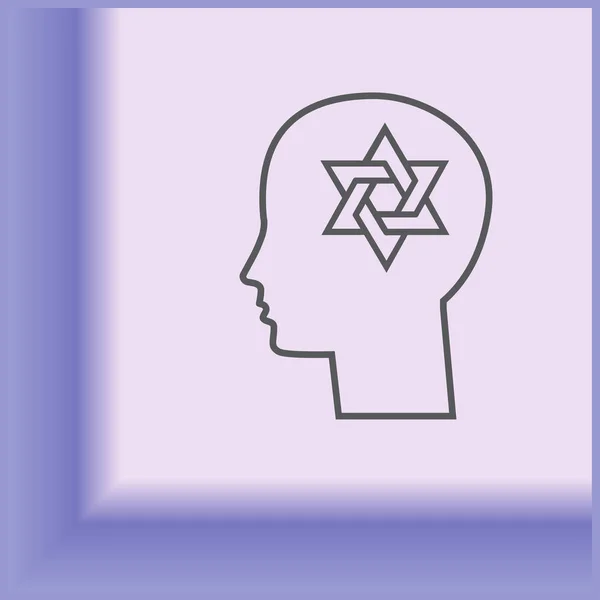 Cabeza pensante y estrella de David, Persona religiosa, judío o israelí — Vector de stock