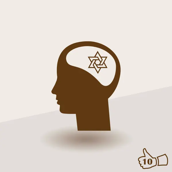 Myślenia głowa i Gwiazda Dawida, osoba religijna, Żyd lub Izraela — Wektor stockowy