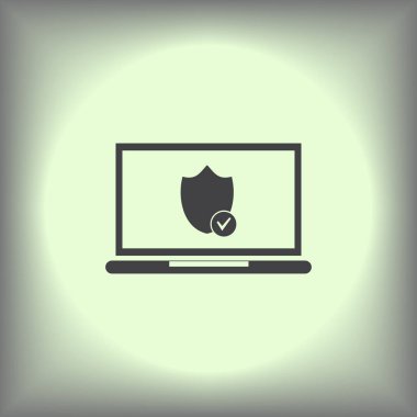 Not Defteri ile kalkan. Dizüstü bilgisayar koruma vektör simgesi.