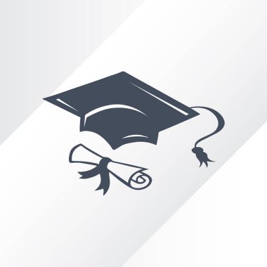 Mezuniyet kep ve diploma web simgesi. vektör çizim