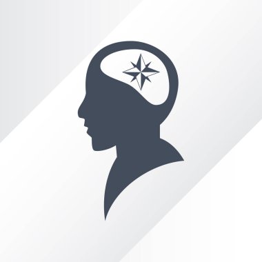 Vektör simge baş düşünme silüeti vektör adam ve pusula ve iletki hakkındaki düşüncelerini