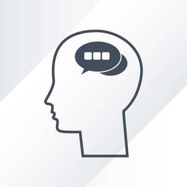 Bir kafa ile konuşma balonu silüeti. Siluet vektör görüntü ile bir adam kafa