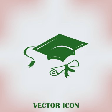 Mezuniyet kep ve diploma web simgesi. vektör çizim