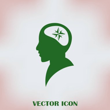 Vektör simge baş düşünme silüeti vektör adam ve pusula ve iletki hakkındaki düşüncelerini