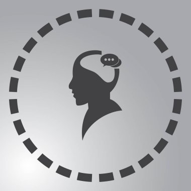 Bir kafa ile konuşma balonu silüeti. Bir kafa ile konuşma balonu vektör çizim silueti. Siluet konuşma balonu vektör konsepti ile baş