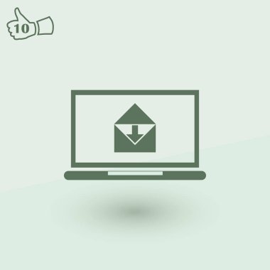 Laptop ile zarf ve belge üstünde perde. e-posta pazarlama, internet kavramları reklam. Düz tasarlamak vektör