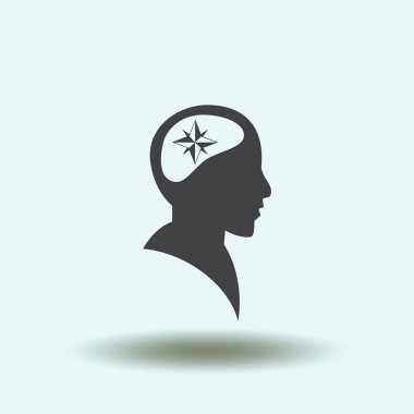 Vektör simge baş düşünme silüeti vektör adam ve pusula ve iletki hakkındaki düşüncelerini