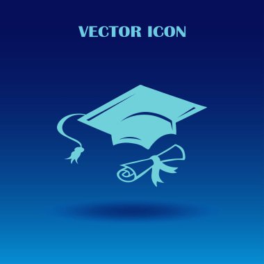 Mezuniyet kep ve diploma web simgesi. vektör çizim