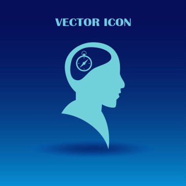 Vektör simge baş düşünme silüeti vektör adam ve pusula ve iletki hakkındaki düşüncelerini