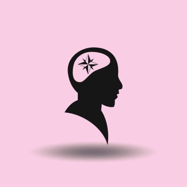 Vektör simge baş düşünme silüeti vektör adam ve pusula ve iletki hakkındaki düşüncelerini