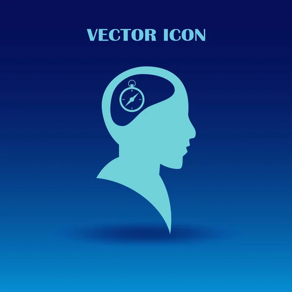 Tête d'icône vectorielle penser homme vecteur silhoutte et son esprit sur la boussole et rapporteur — Image vectorielle