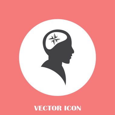 Siluet vektör çizim pusula gül işaretiyle insan kafasından